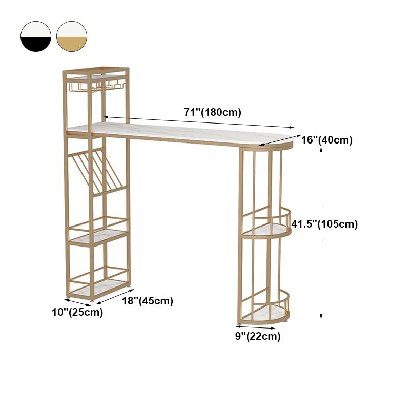 White Marble Bar Table with Specialty Table Top Double Pedestal Table- 41.3" H