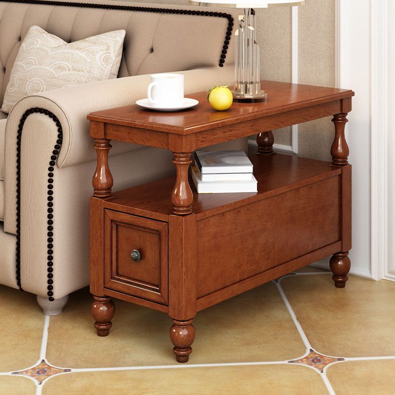 4 Legs Side Table Modern Wood Gold 2-Drawer Side End Snack Table