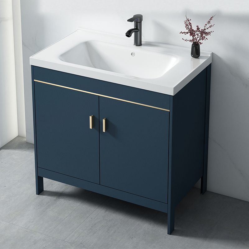 Blue Bath Vanity Hardware Glam Metal Freestanding Bathroom Vanity Set with Mirror