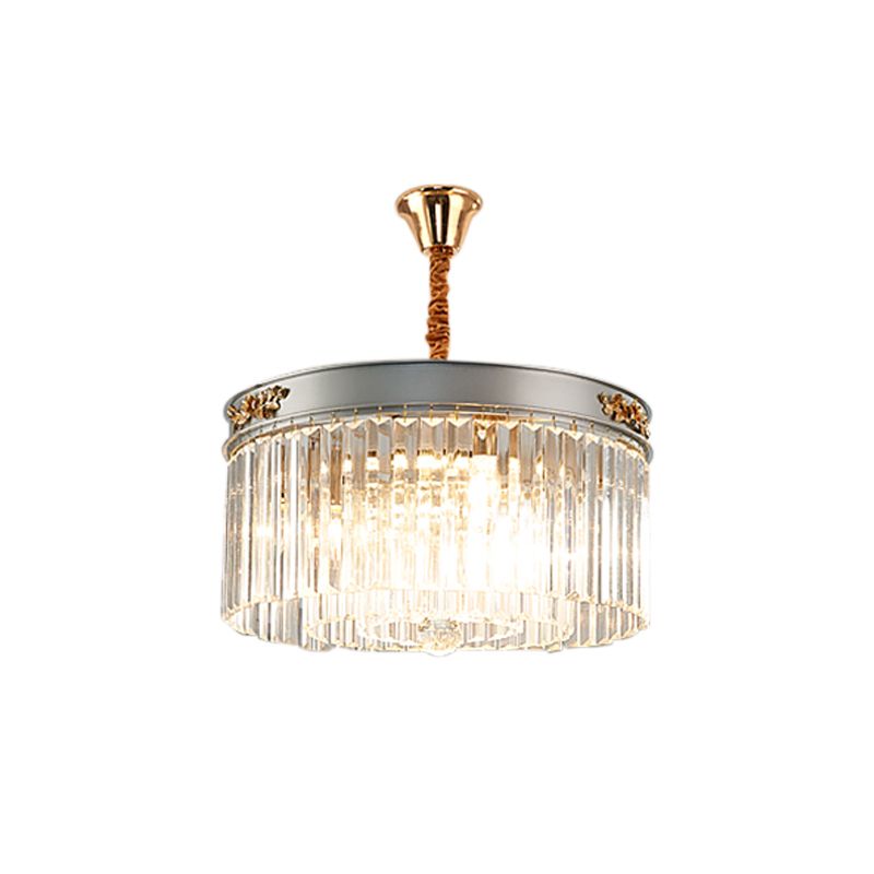 Modern Drum Chandelier Light Fixture Rectangular-Cut Crystal 3/4 Lights Dining Room Hanging Light, 16"/19.5" Wide