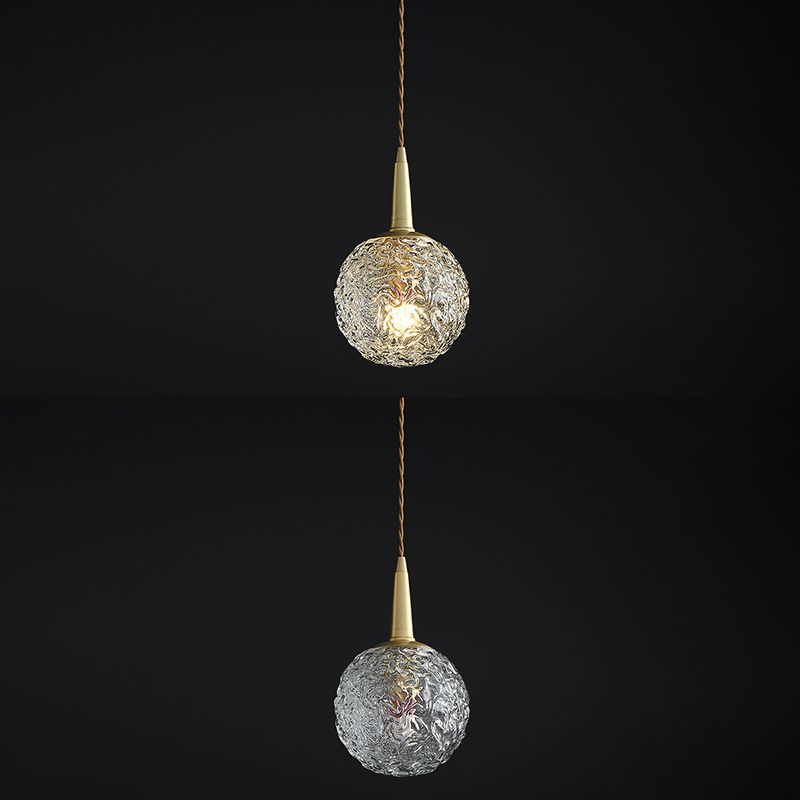 Spherical Bedside Pendulum Lamp Crystal 1 Head Minimalist Hanging Light in Gold