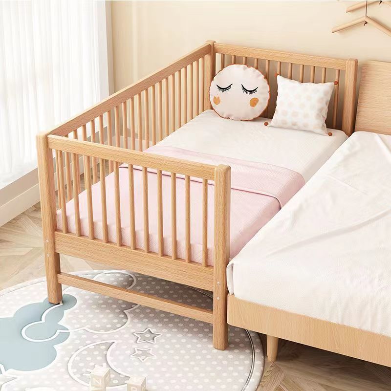 Contemporary Solid Wood Standard Bed Slat Kids Bed with Guardrail