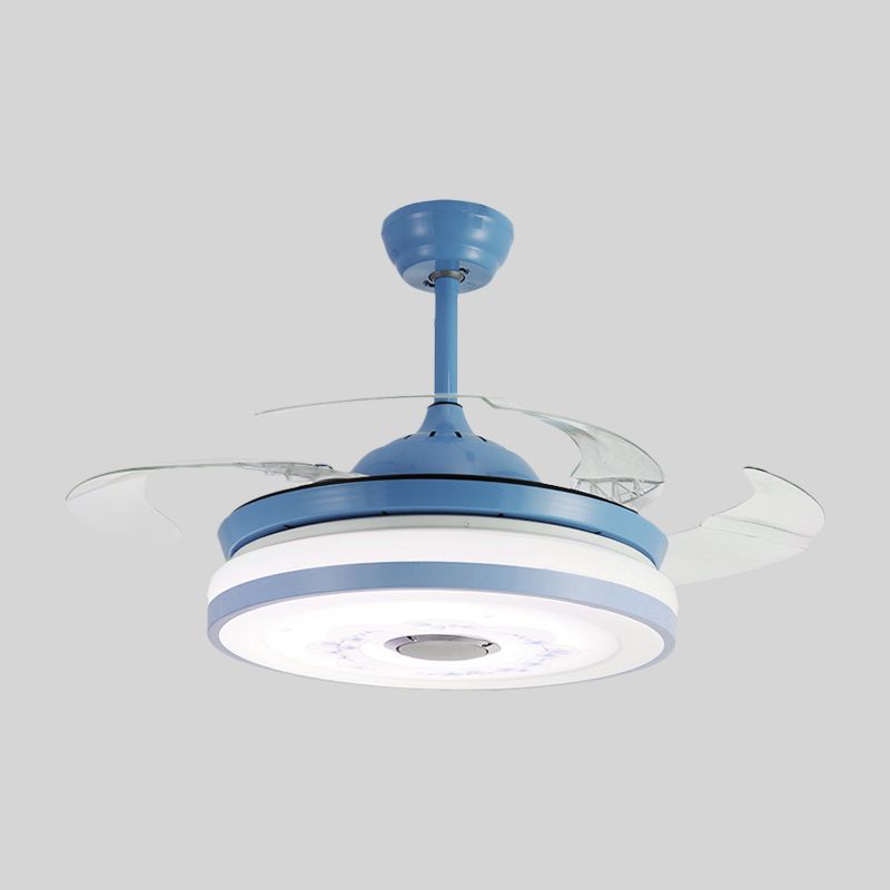 Blauwe/roze LED Round Hangende ventilatorlamp Modernistische acryl-3-blade semi-flush mount verlichting, 42 "breedte