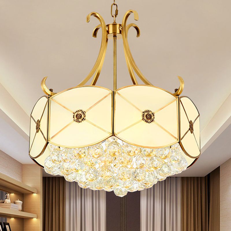 Trommelrestaurant plafond kroonluchter koloniaal ivoor glas 4 koppen goud hangende lichtarmatuur met kristallen bal