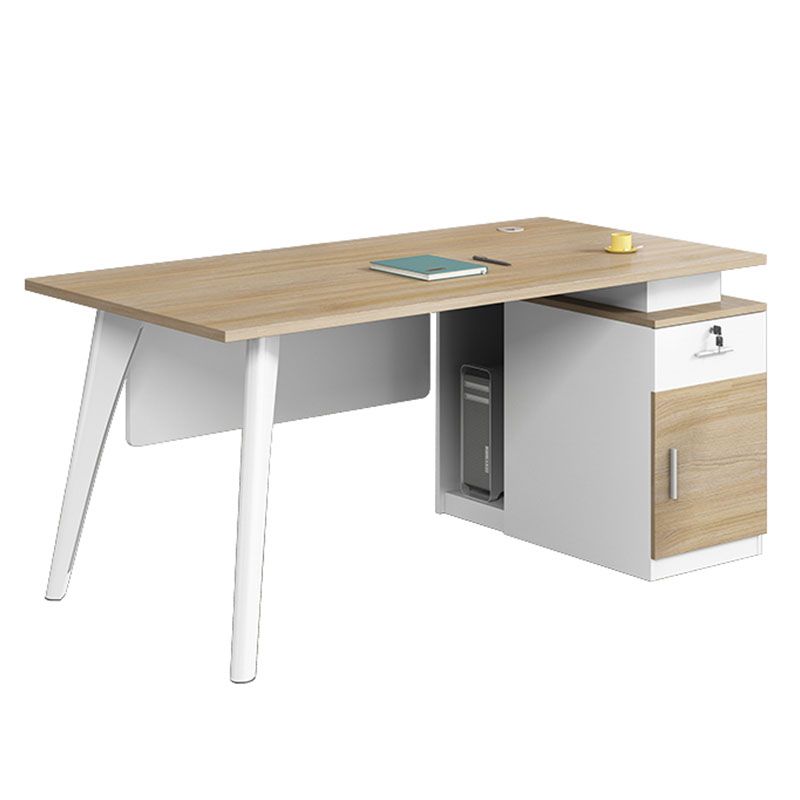 Rectangular Shaped Office Writing Table Wood with Metal Legs in Natural/Brown