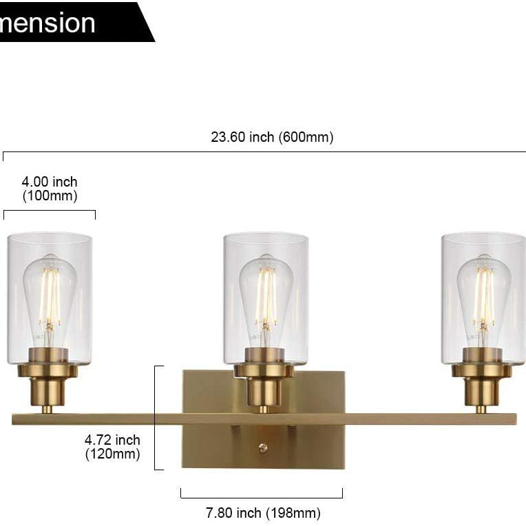 Luz de pared de tocador de cilindros de 3 luces Luz de tocador de vidrio de estilo industrial retro