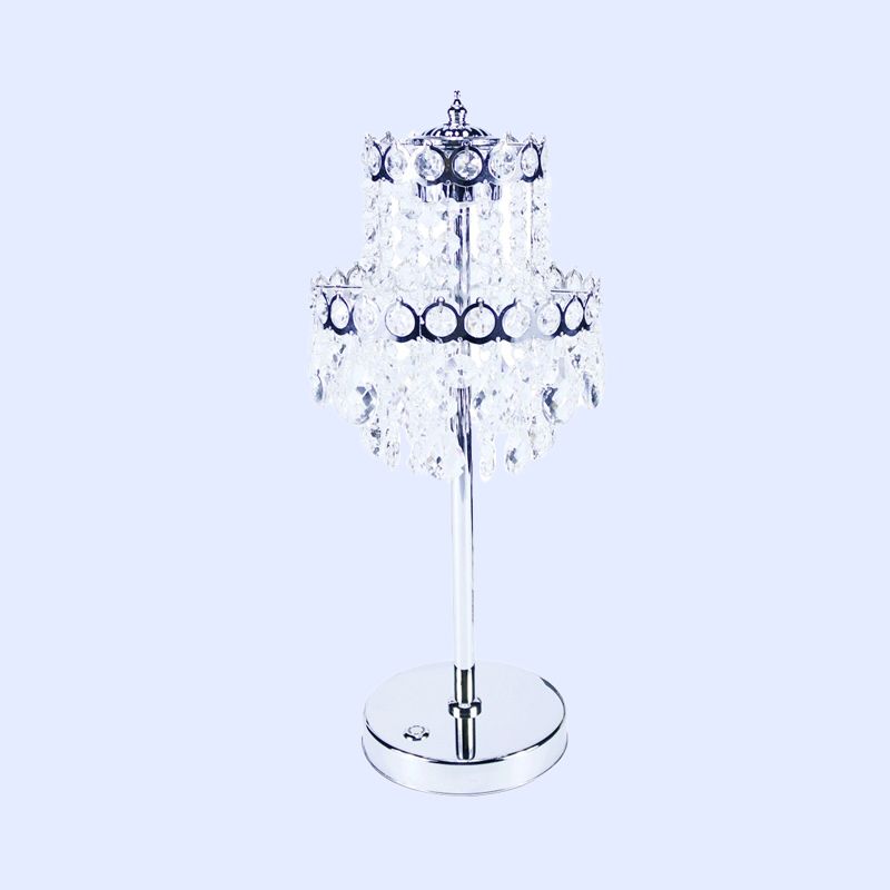 Integrated LED Table Light Vintage Bedroom Night Lamp with 2-Layer Crystal Fringe Shade in Clear