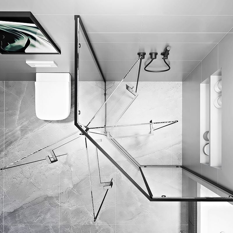 Black and Gray Shower Enclosure Neo-Angle Easy Clean Glass Shower Stall