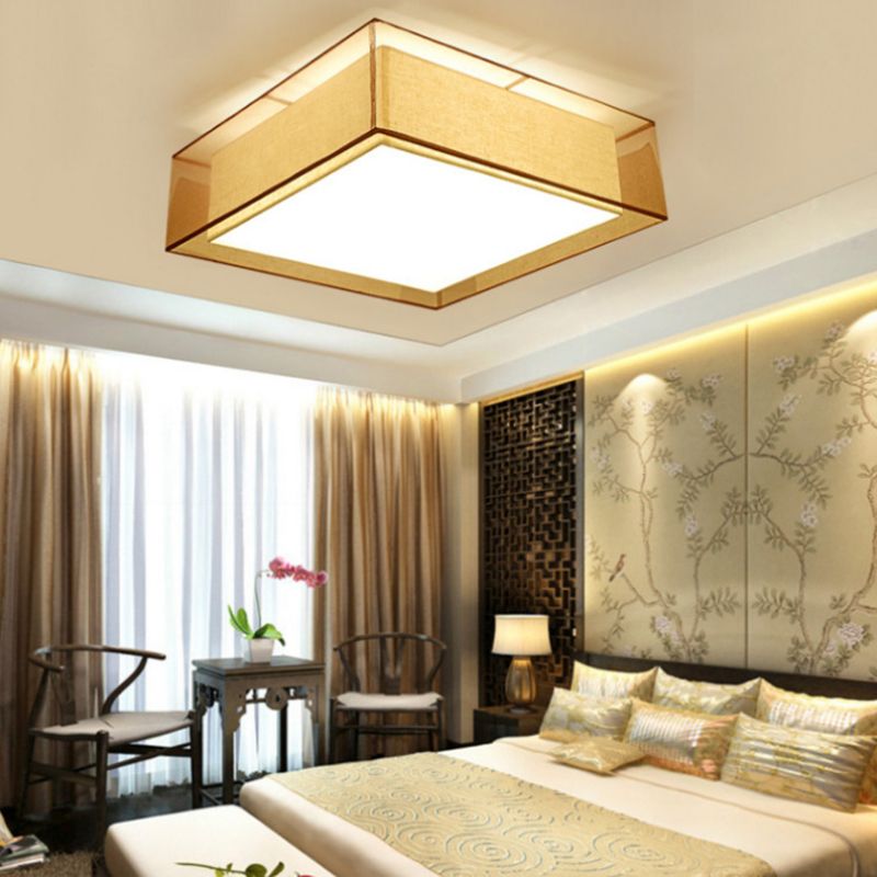 Modern Square Ceiling Lamp Multi Lights Ceiling Mount Light with Fabric Shade for Bedroom