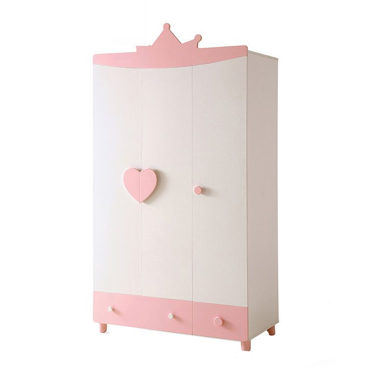 Modern Pink Wooden Kid's Wardrobe 2-Door High Gloss Kids Closet