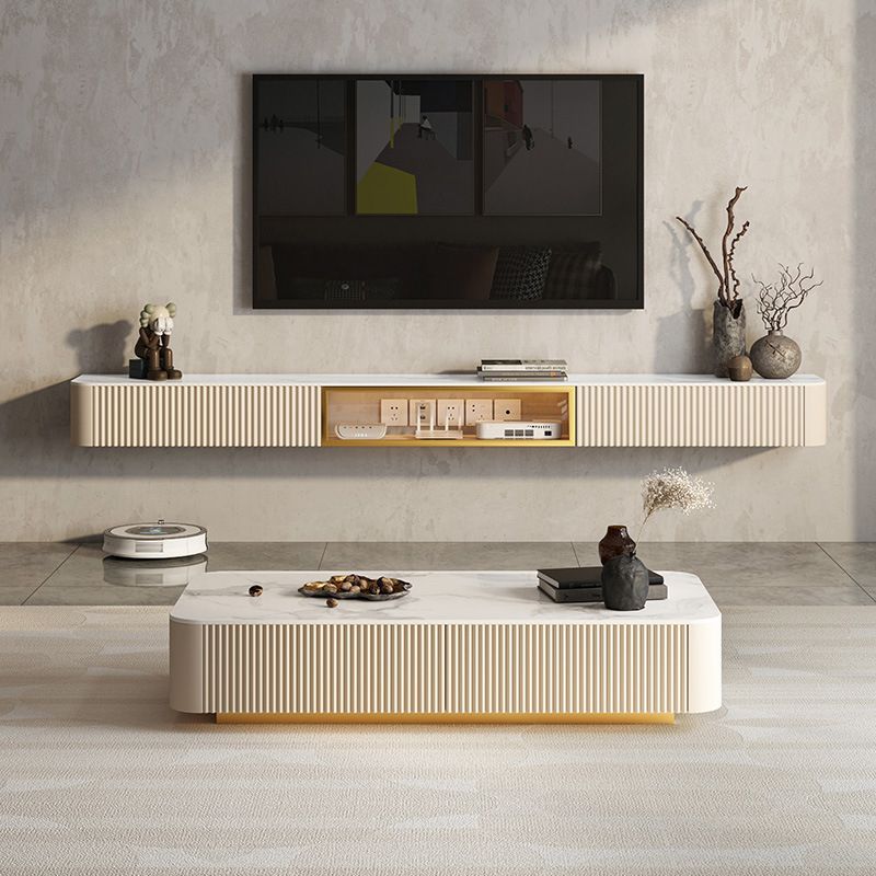 Glam Stone TV Stand Floating TV Media Stand with Drawers for Living Room