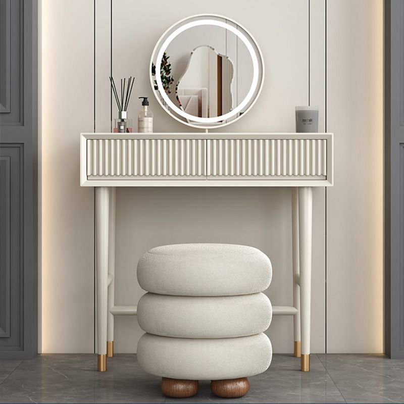 Contemporary White Solid Wood With Drawer Lighted Mirror Make-up Vanity