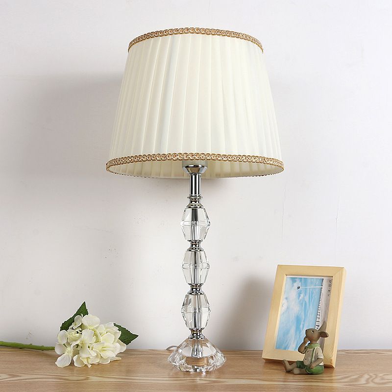 Crystal White Night Table Light Tapered Drum 1 Light Rustic Style Nightstand Lamp for Bedroom