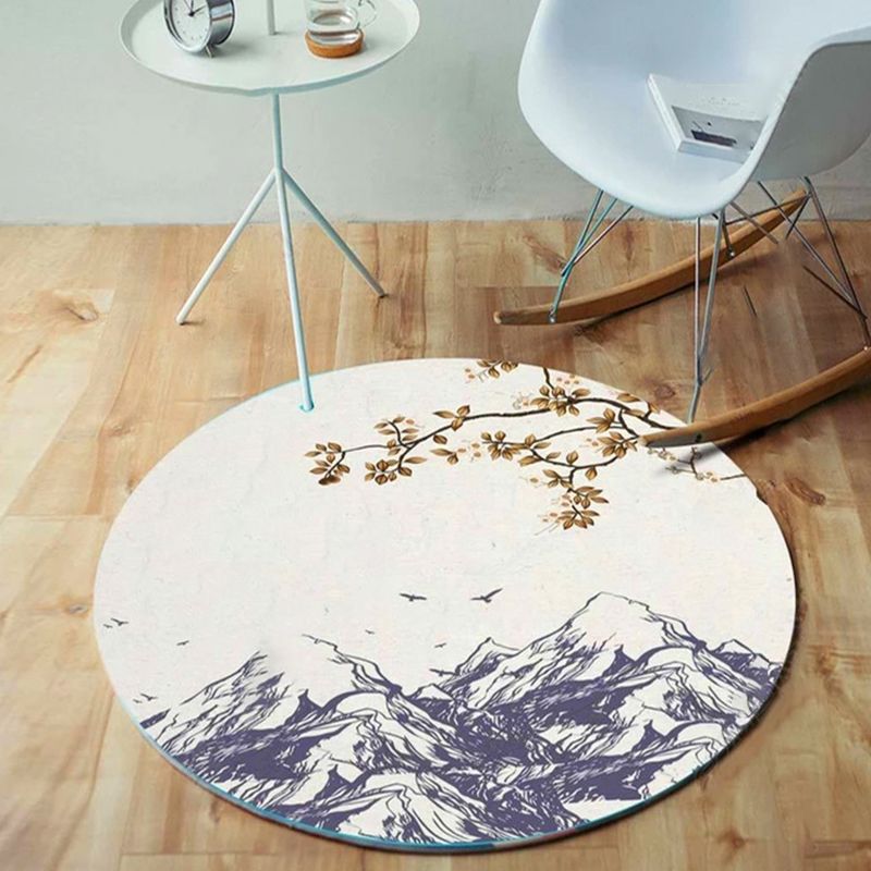 Unique Bird Pattern Rug with Branch Multicolor Oriental Carpet Polyester Machine Washable Non-Slip Carpet for Balcony