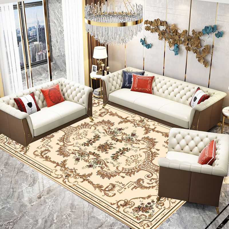 Multi-Colored Parlor Rug Nostalgia Flower Printed Area Carpet Synthetics Non-Slip Backing Washable Rug