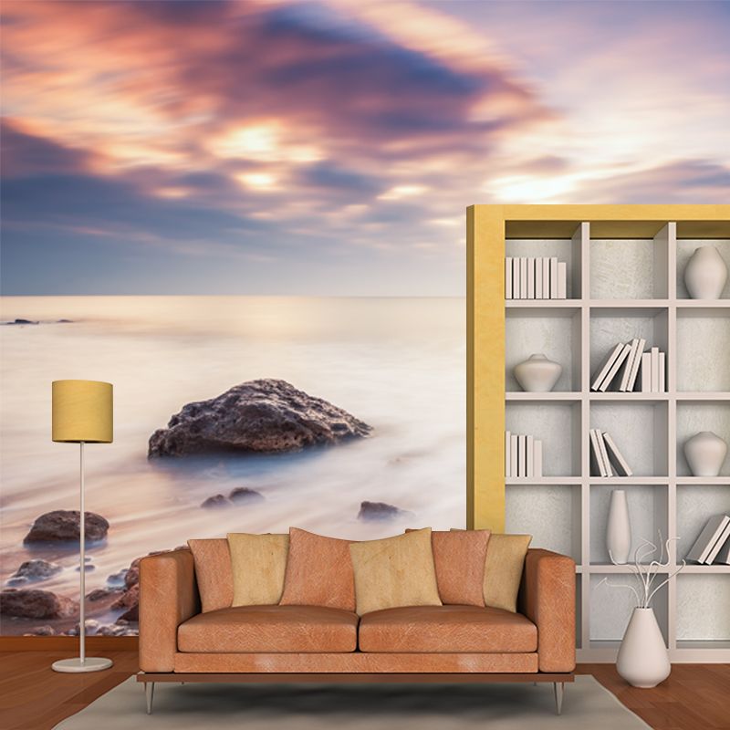 Evening Tide with Rock Mural Tropix Smooth Wall Decor in White for Living Room, Optional Size