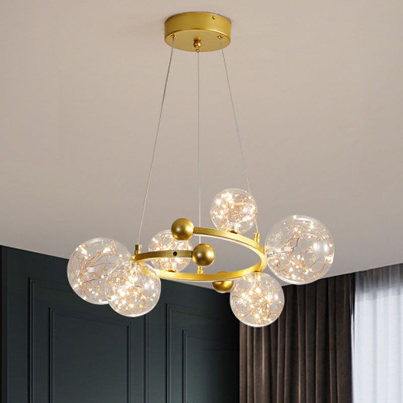 Clear Glass Orb Chandelier Lamp Contemporary LED Down Lighting with Glowing String