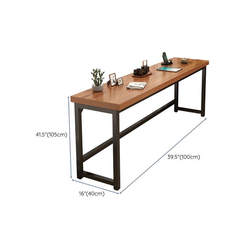 Industrial Wooden Counter Table with Metal Trestle Base in Brown