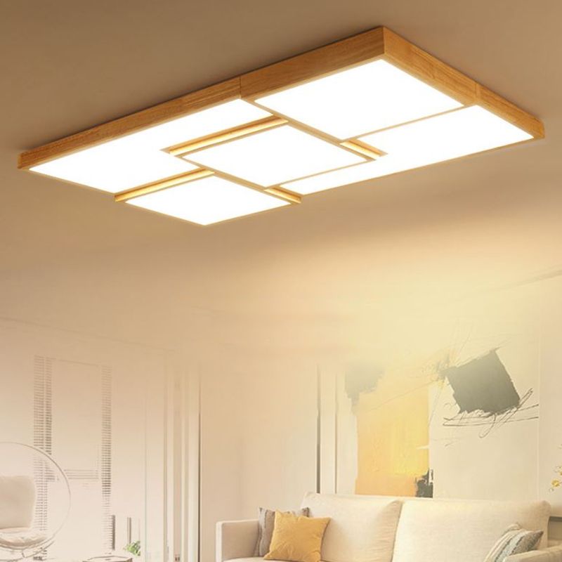 5-Lights Modern Style Flush Mount Wood Ceiling Light for Living Room