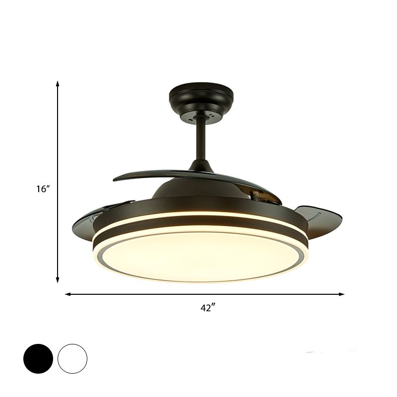 Contemporary Circular Ceiling Fan Lamp Acrylic 36"/42" Wide LED Semi Flush Mount Light in White/Black with 3 Blades, Remote Control