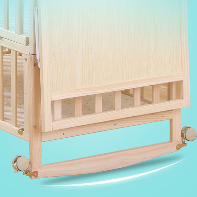 Coir Fiber Nursery Bed Pine Modern Convertible Crib with Casters