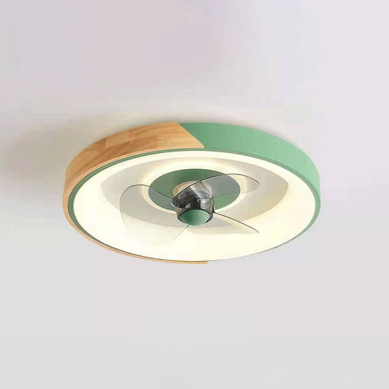 Color-Block Flush Mount Ceiling Fan Nordic Metal Bedroom LED Semi Flush Light Fixture