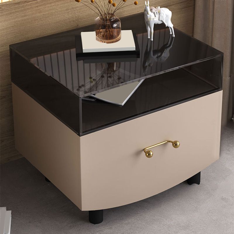 Nightstand with Drawer and Shelve 22" Tall Solid Wood Night Table with Legs