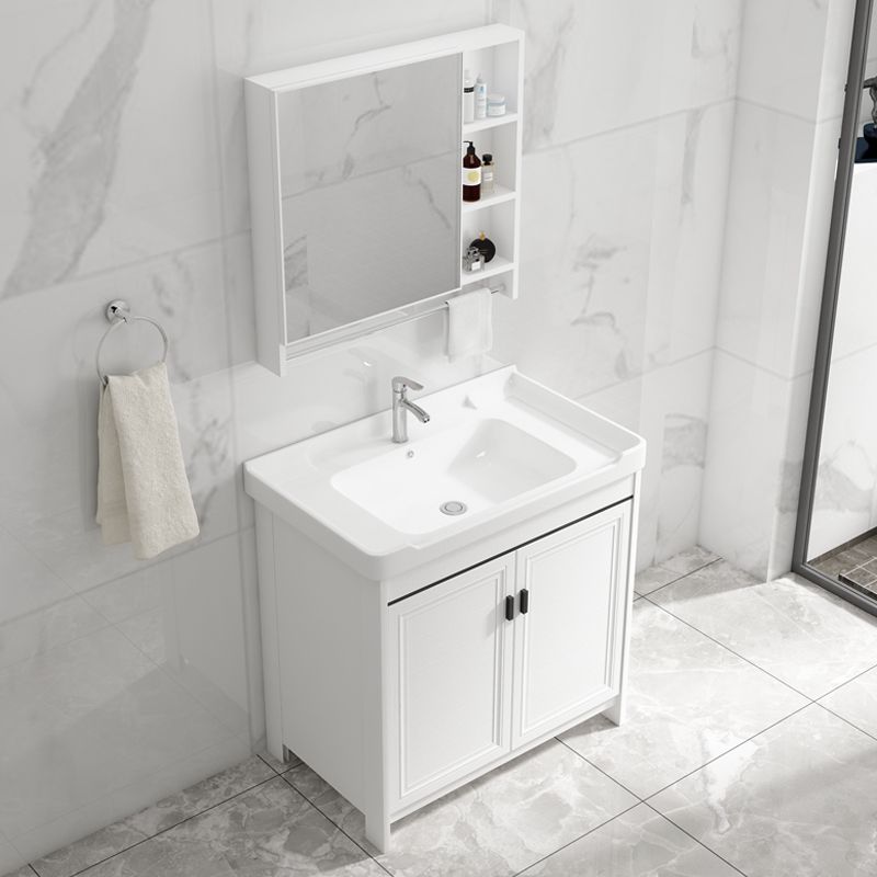 Rectangle Vanity Set White 2 Doors Freestanding Metal Frame Single Sink Vanity