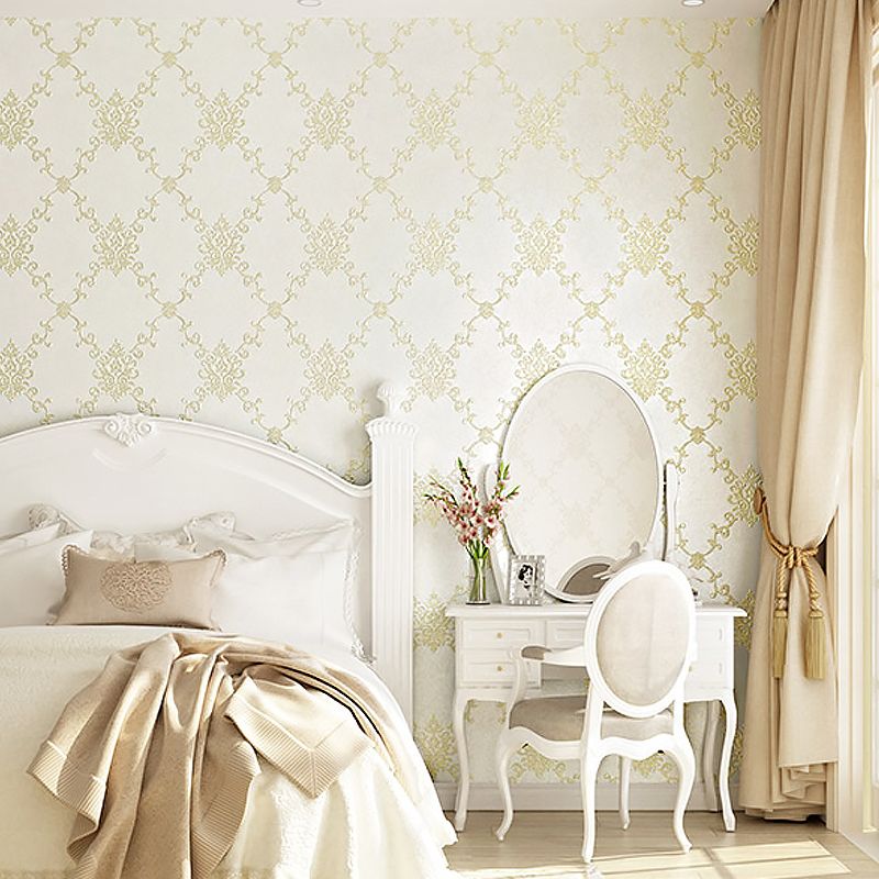 Embroidery Washable Wallpaper Vintage Geo Lattice Wall Art for Bedroom, 57.1-sq ft