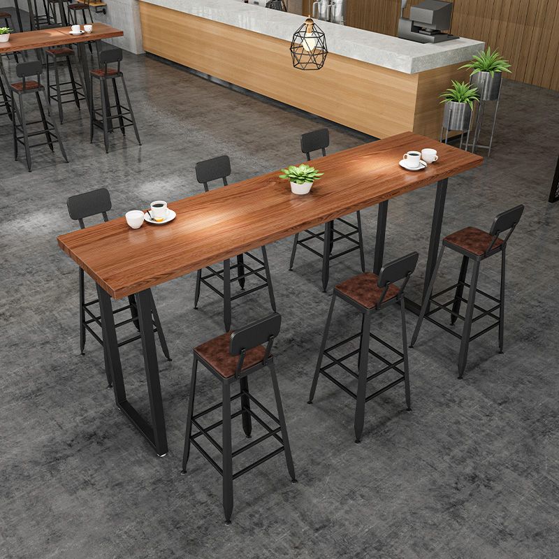 Solid Wood Bar Dining Table Industrial Rectangle Bar Table with Sled Base in Black