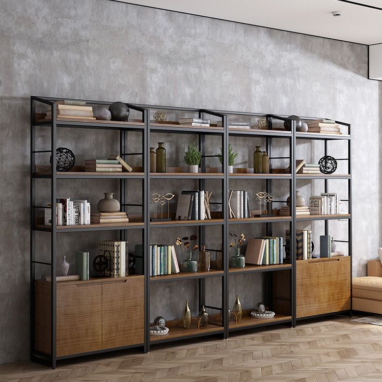 Industrial Style Bookshelf Open Back Solid Wood Bookcase for Home Office