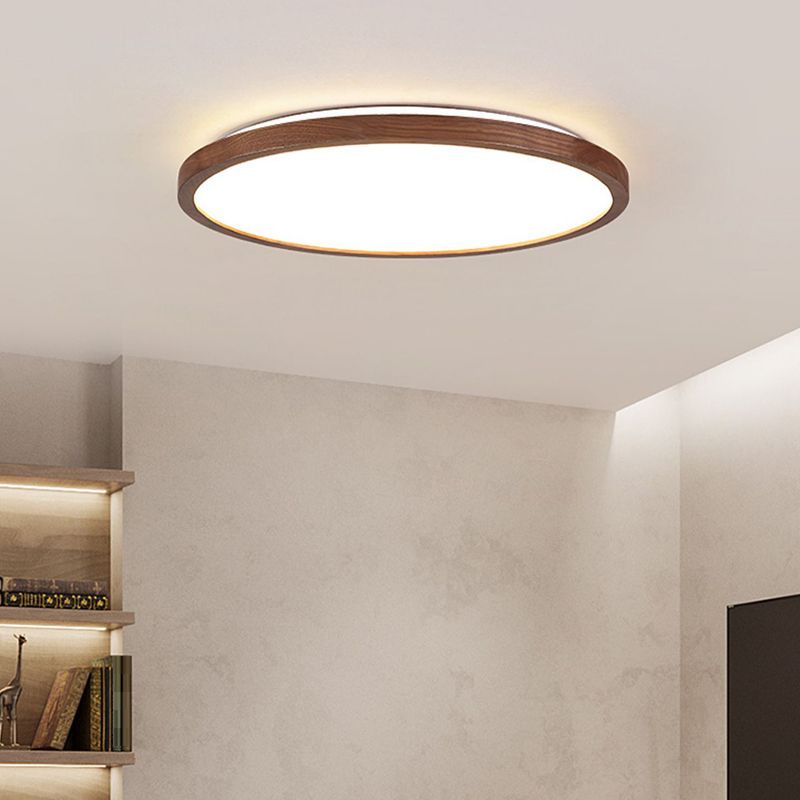 Modern Wood Flush Mount Circle Shape Ceiling Light with Acrylic Shade for Living Room