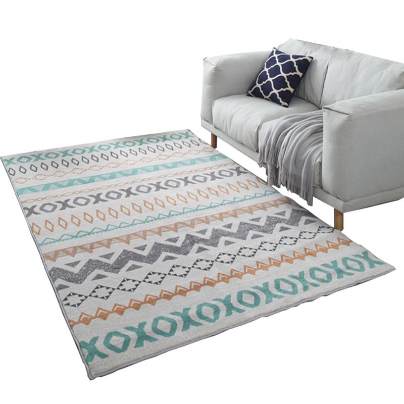 Multicolor Bohemian Area Carpet Polyester Ethnic Print Indoor Rug Easy Care Carpet for Living Room