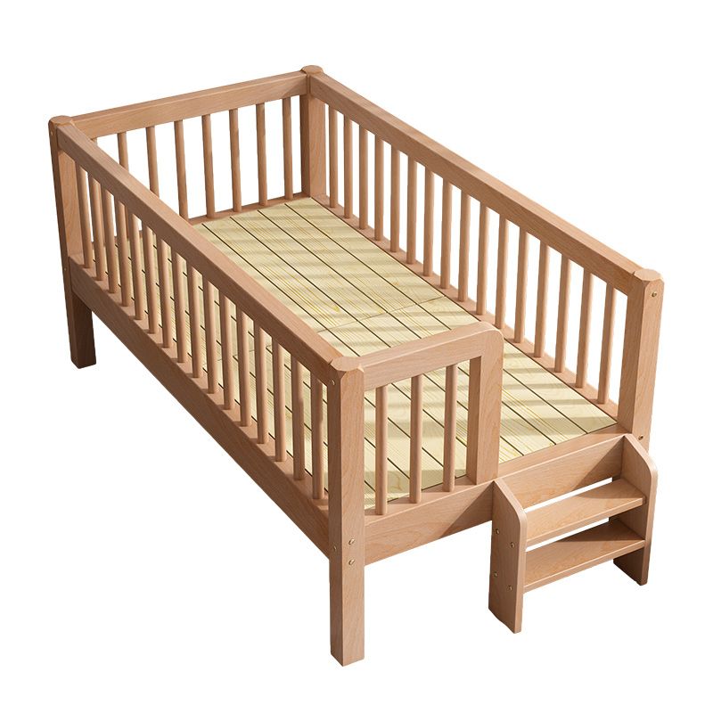 Contemporary Solid Wood Nursery Crib with Guardrail in Natural