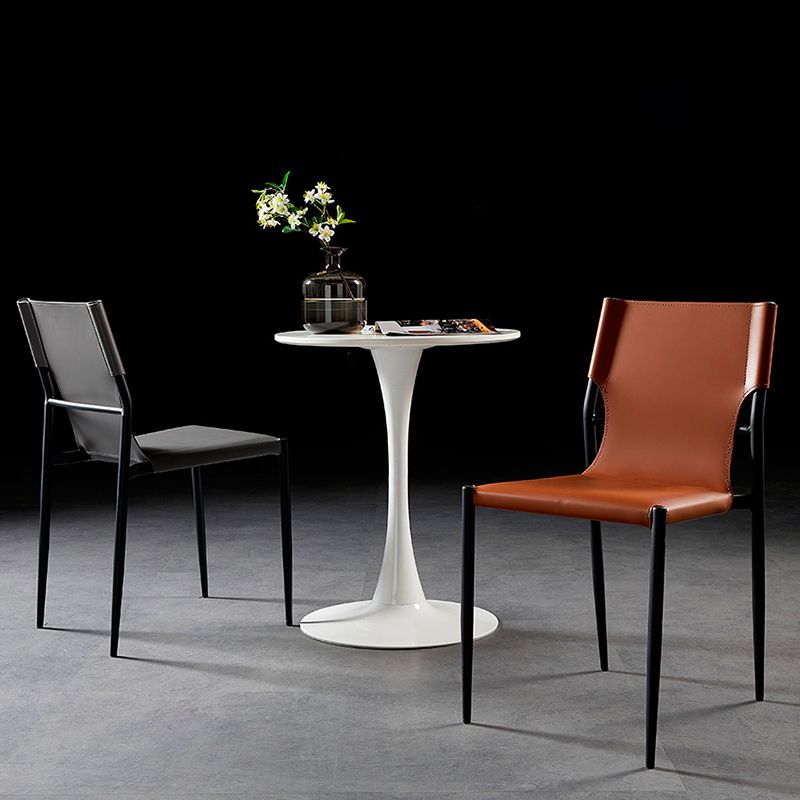 Minimalist Design Leather Dining Side Chair Armless Solid Back Chairs