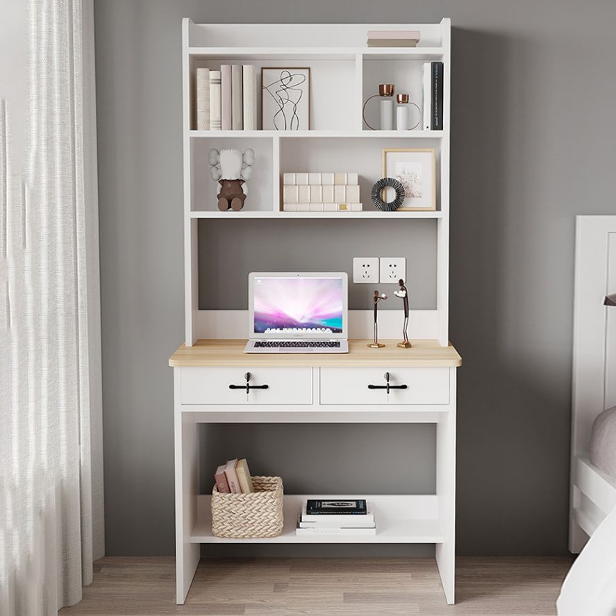 Contemporary Wooden Writing Desk with Drawer and Storage Shelves