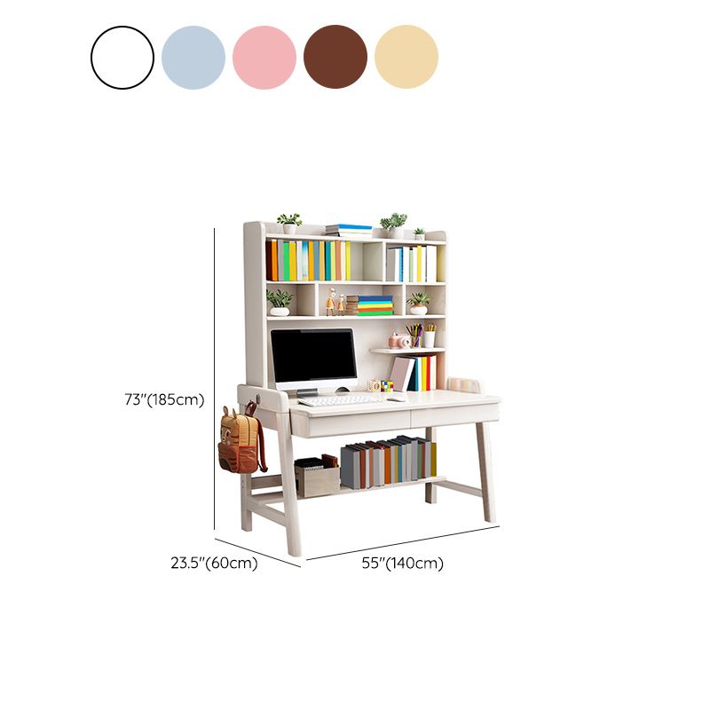 Solid Wood Study Desk with Storage Drawer with Storage Shelves Student Table