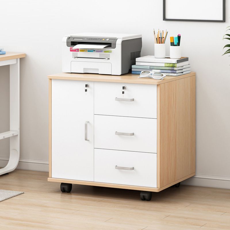 Modern Lateral File Cabinet Wood Locking Storage Filing Cabinet with Wheels