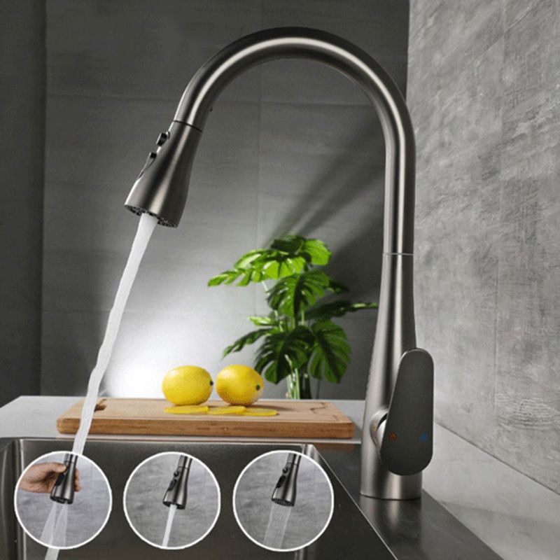 Modern Faucet 1-Handle 1-Hole Copper with Pull out Sprayer Gooseneck Faucet