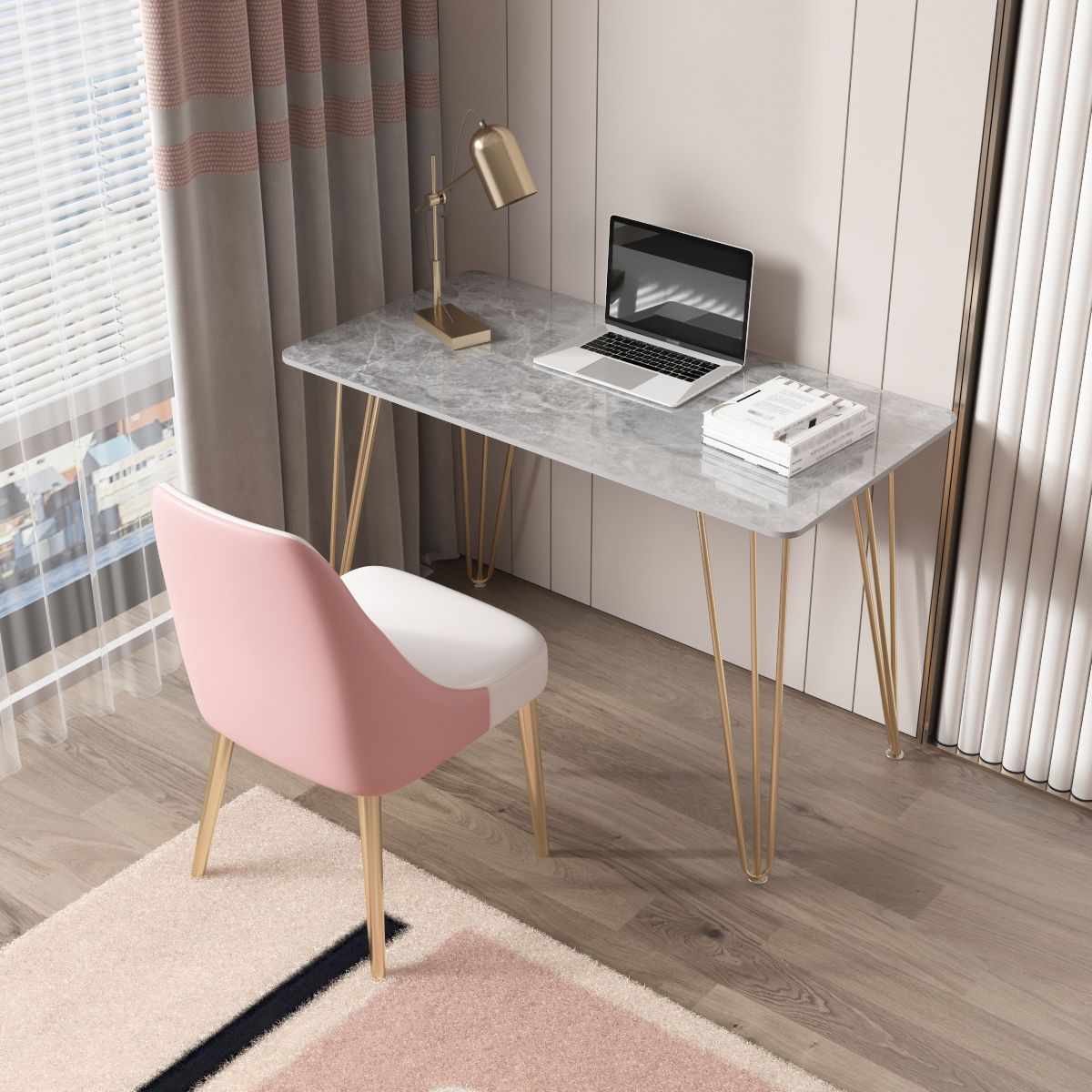 Rectangular Home Dormitory Writing Desk Glam Style Stone Office Desk