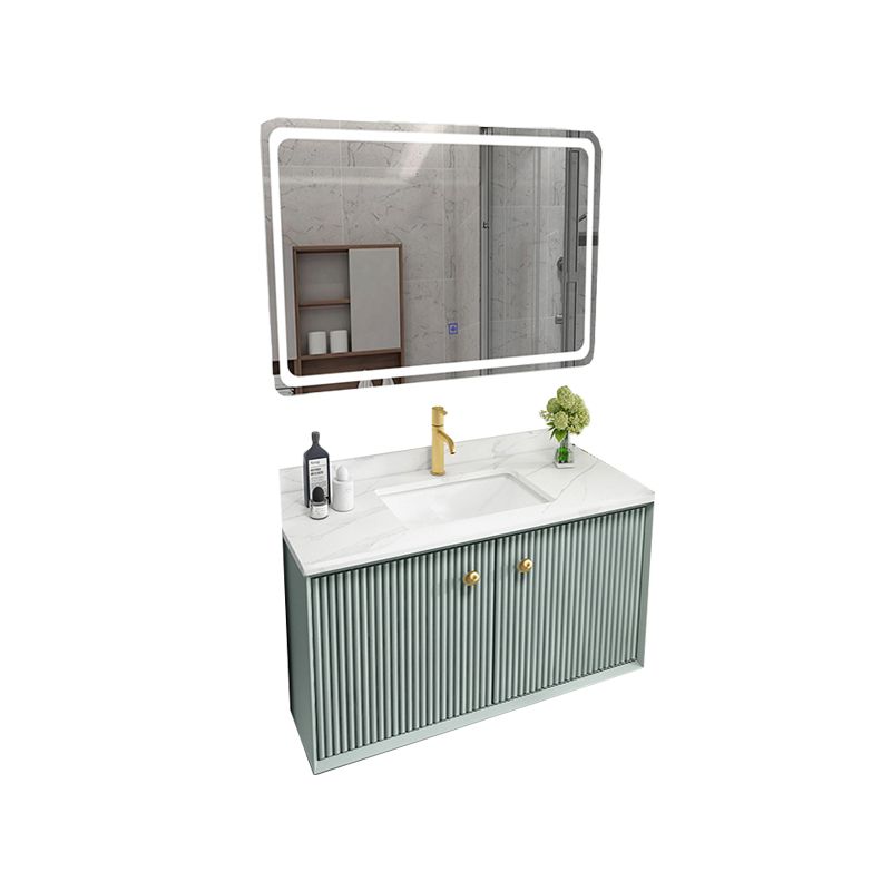 Wood Frame Vanity Glam Green Single Sink Mirror Wall-Mounted Bath Vanity with Drawers