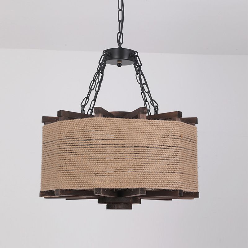 Industrial Hanging Pendant Retro Wood Light Hotel Foyer Light