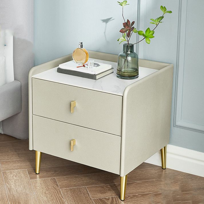 2 Drawers Accent Table Nightstand Contemporary Night Table for Bedroom