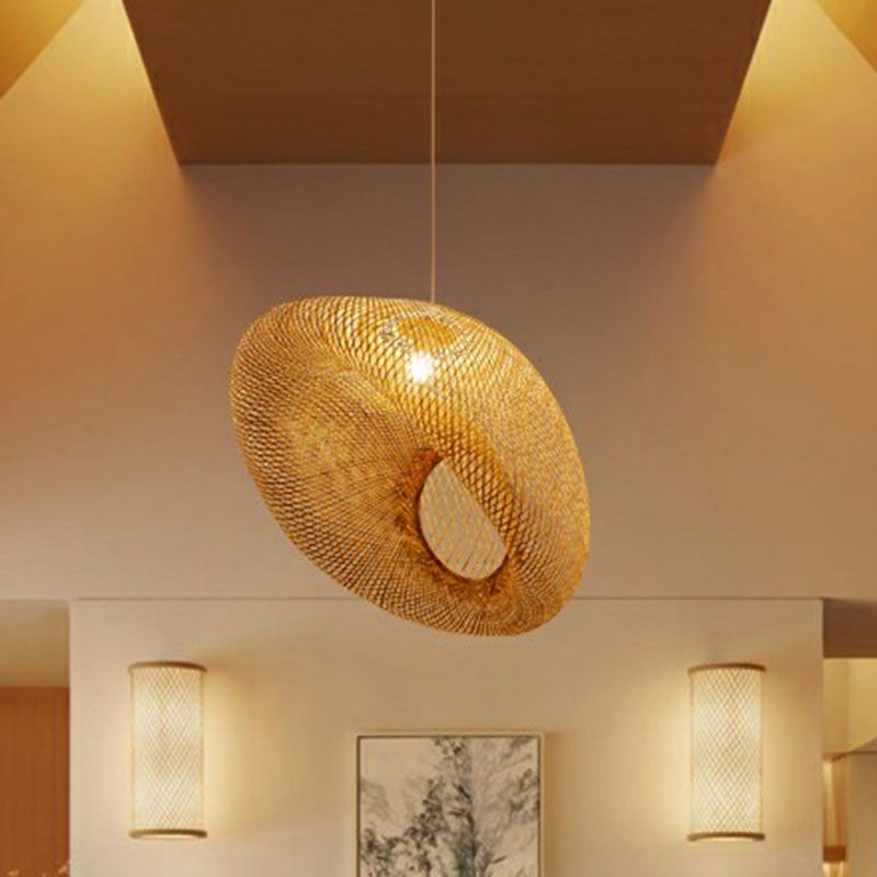 Handgemaakt restaurantophanging licht bamboe 1-licht eenvoud hanglamp in hout