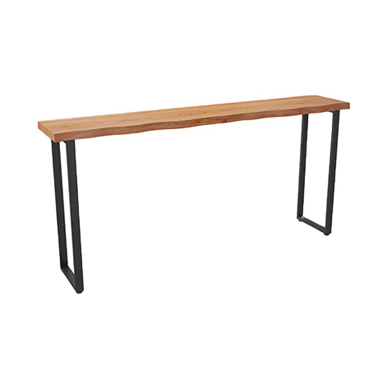 Modern Bar Dining Table Indoor Rectangle Wood Bar Table Metal Base in Brown