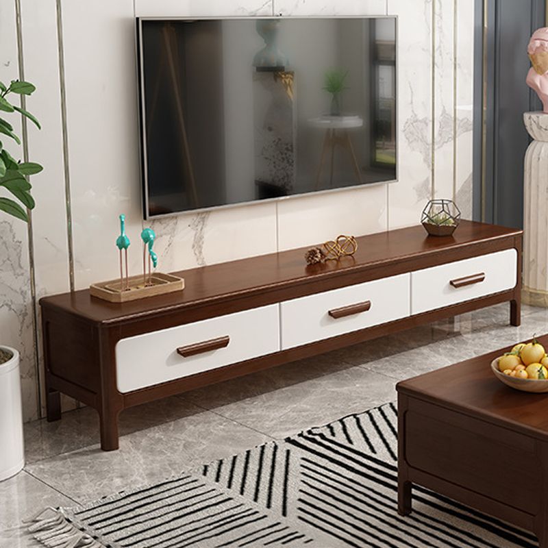 Modern Rubberwood TV Stand Enclosed Storage TV Media Stand with Drawers for Living Room