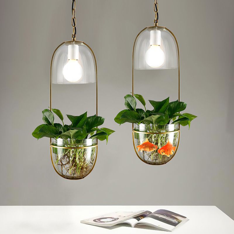 Industrial Ceiling Pendant Glass Plant Light Creative Coffee Shop Restaurant Light (Without Plants)