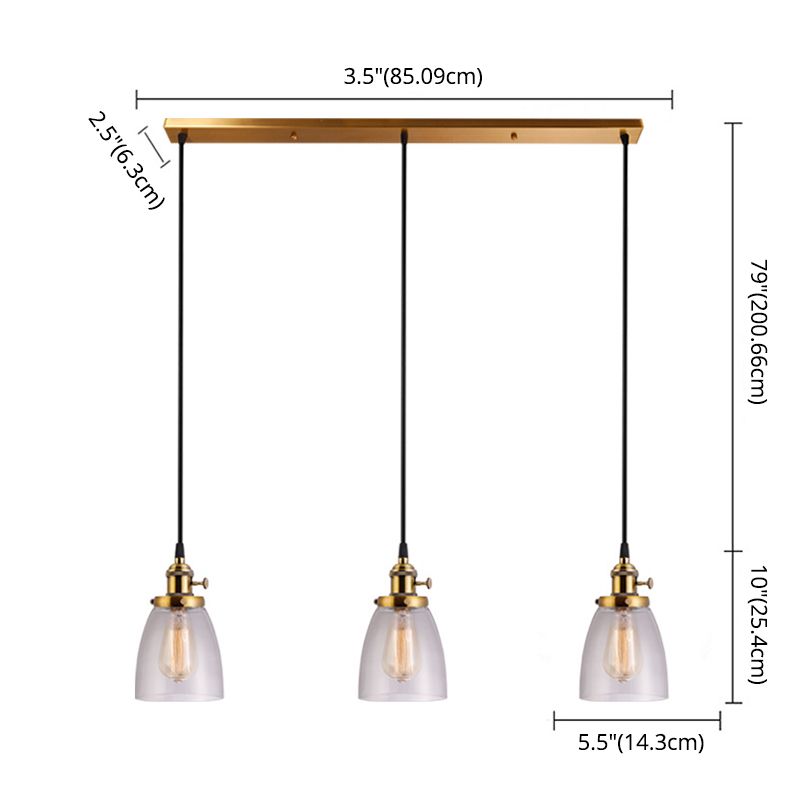 3 luces colgante de vidrio cónico industrial múltiples luces colgantes con cable colgante para barra