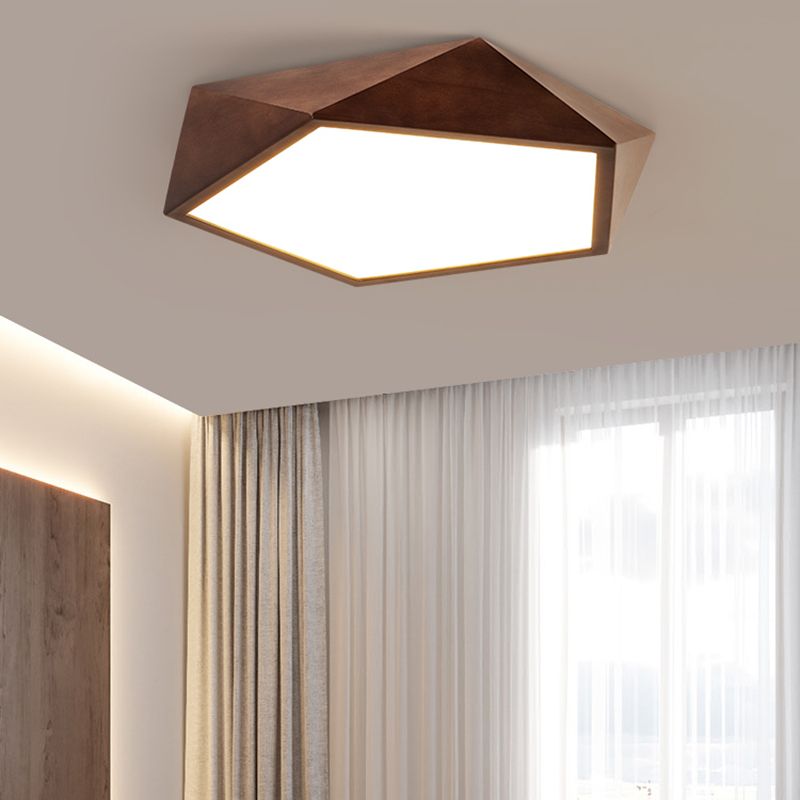 Modern LED Wood Flush Mount Geometric Shape Ceiling Lamp with Acrylic Shade for Bedroom