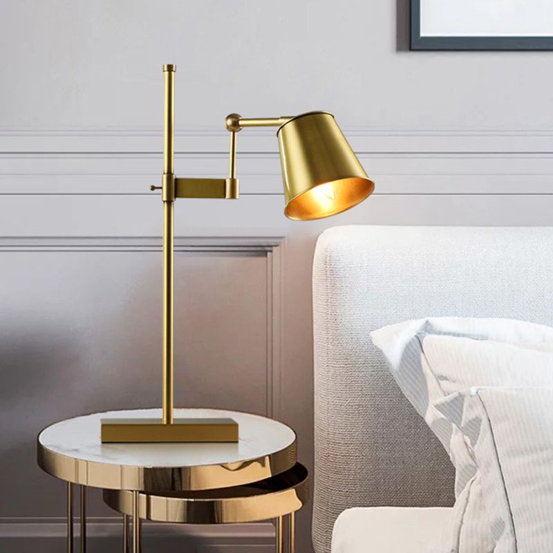 Wide Flare Metal Table Light Modern 1 Bulb Brass Nightstand Lamp with Swing Arm